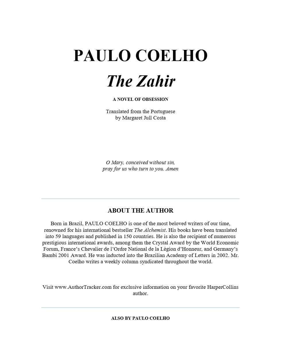Paulo Coelho - The Zahir cover